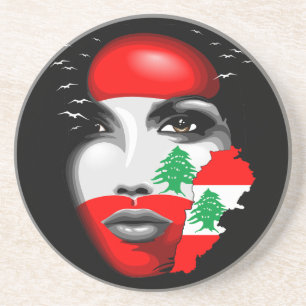 Lebanon Flag and Map on girl's face Coaster