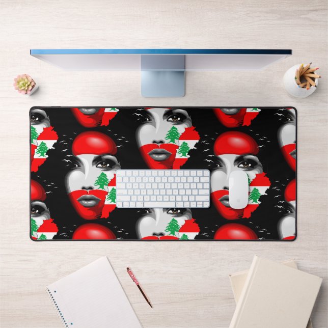 Lebanon Flag and Map on girl's face Desk Mat (Office 1)
