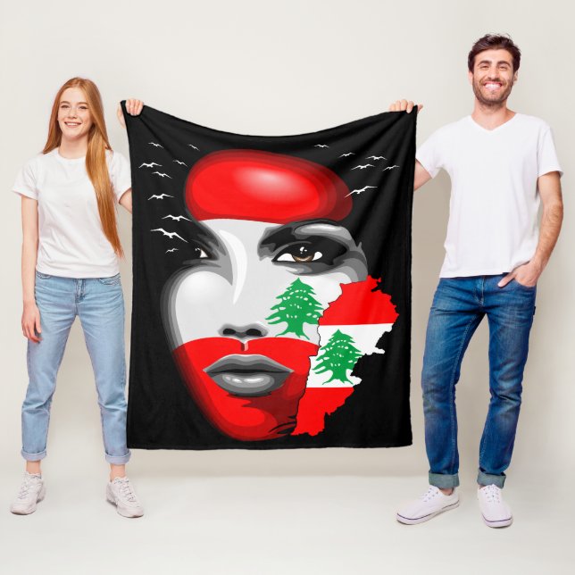 Lebanon Flag and Map on girl's face Fleece Blanket (In Situ)