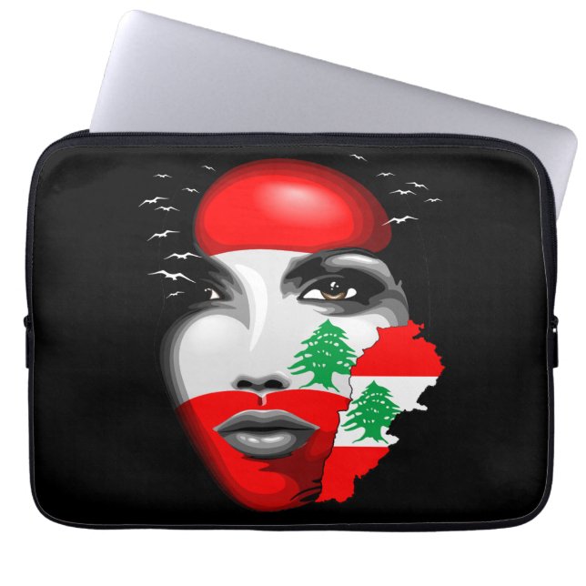 Lebanon Flag and Map on girl's face Laptop Sleeve (Front)