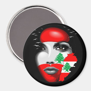 Lebanon Flag and Map on girl's face Magnet