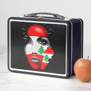 Lebanon Flag and Map on girl's face Metal Lunch Box