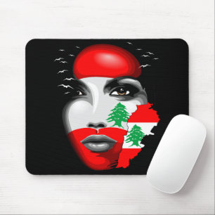 Lebanon Flag and Map on girl's face Mouse Pad