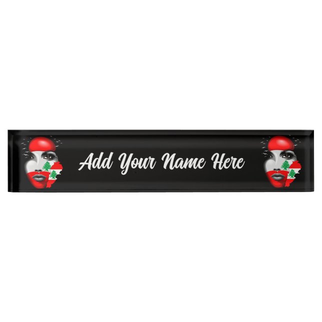 Lebanon Flag and Map on girl's face Nameplate (Front)