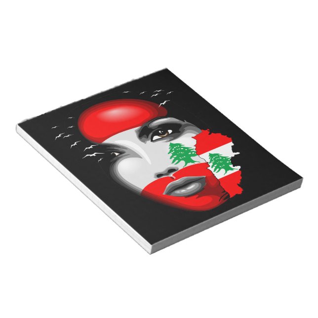 Lebanon Flag and Map on girl's face Notepad (Angled)