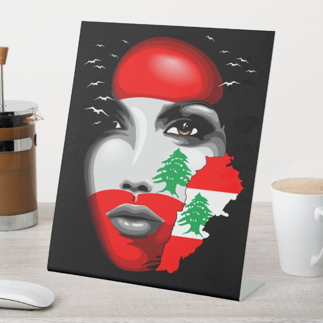 Lebanon Flag and Map on girl's face Pedestal Sign (In SItu)