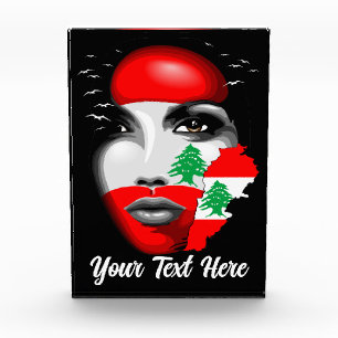 Lebanon Flag and Map on girl's face Photo Block
