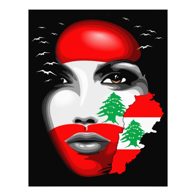 Lebanon Flag and Map on girl's face Photo Print (Front)
