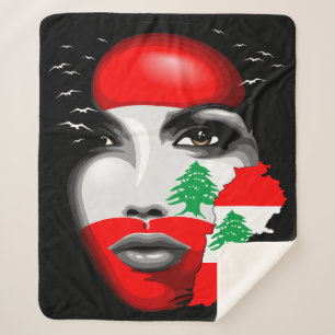 Lebanon Flag and Map on girl's face Sherpa Blanket