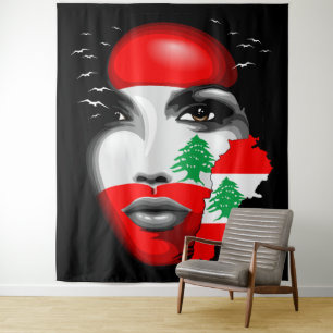 Lebanon Flag and Map on girl's face Tapestry
