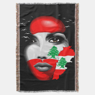 Lebanon Flag and Map on girl's face Throw Blanket