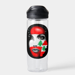 Lebanon Flag and Map on girl's face Water Bottle