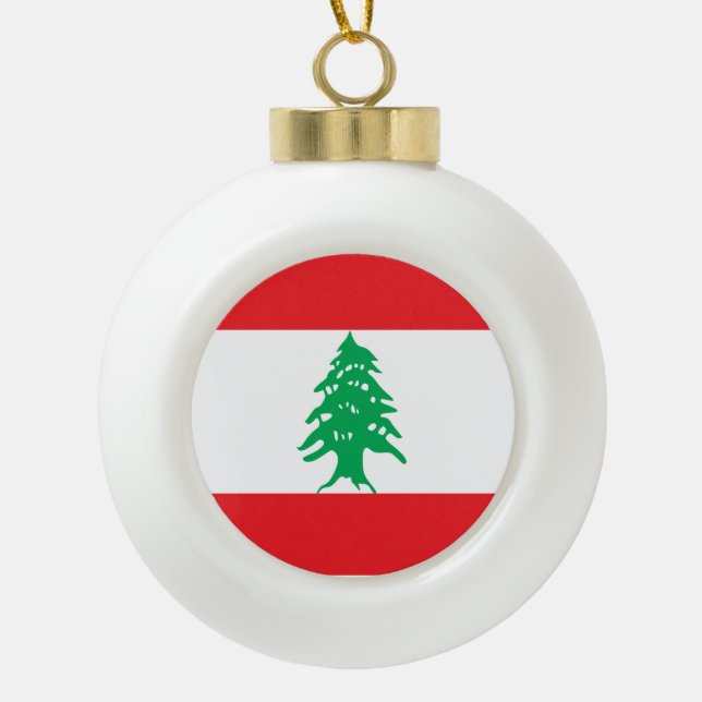 Lebanon Flag Ceramic Ball Christmas Ornament (Front)