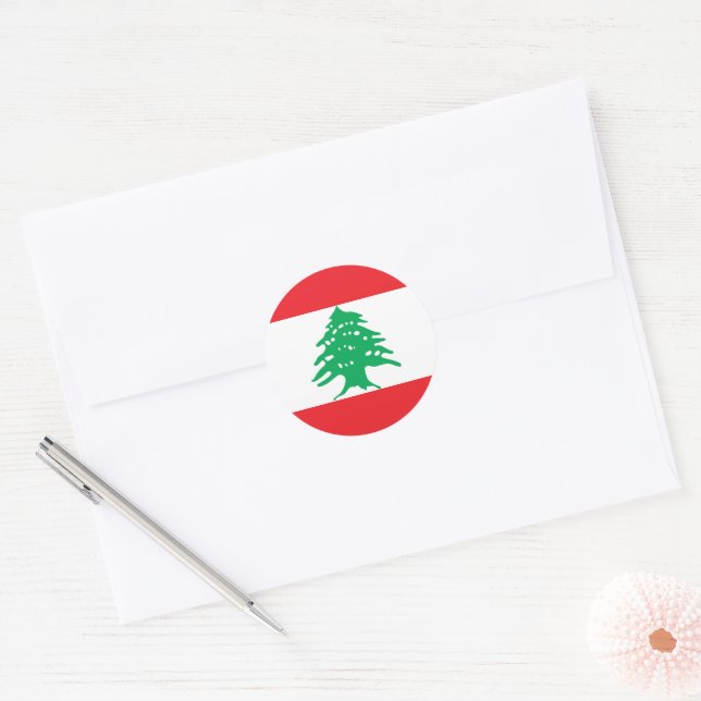 Lebanon flag classic round sticker (Envelope)
