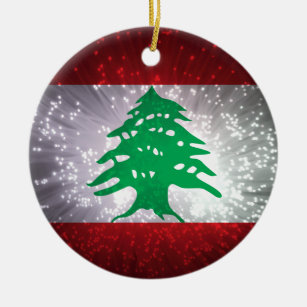 Lebanon Flag Firework Ceramic Ornament
