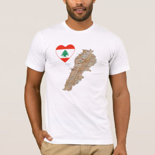 Lebanon Flag Heart and Map T-Shirt