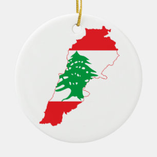 Lebanon Flag Map Ceramic Ornament