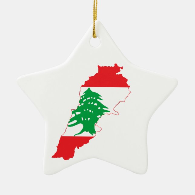 Lebanon Flag Map Ceramic Tree Decoration (Front)