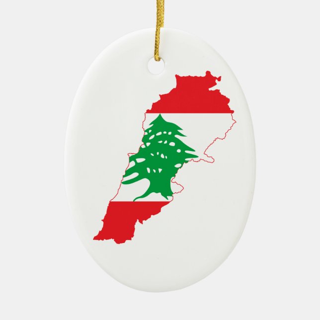 Lebanon Flag Map Ceramic Tree Decoration (Front)