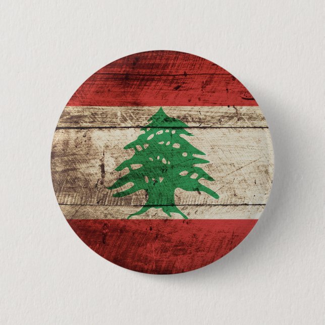 Lebanon Flag on Old Wood Grain 6 Cm Round Badge (Front)
