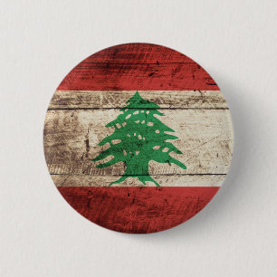 Lebanon Flag on Old Wood Grain 6 Cm Round Badge