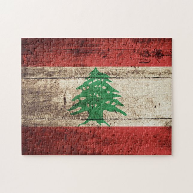 Lebanon Flag on Old Wood Grain Jigsaw Puzzle (Horizontal)