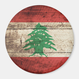 Lebanon Flag on Old Wood Grain Magnet