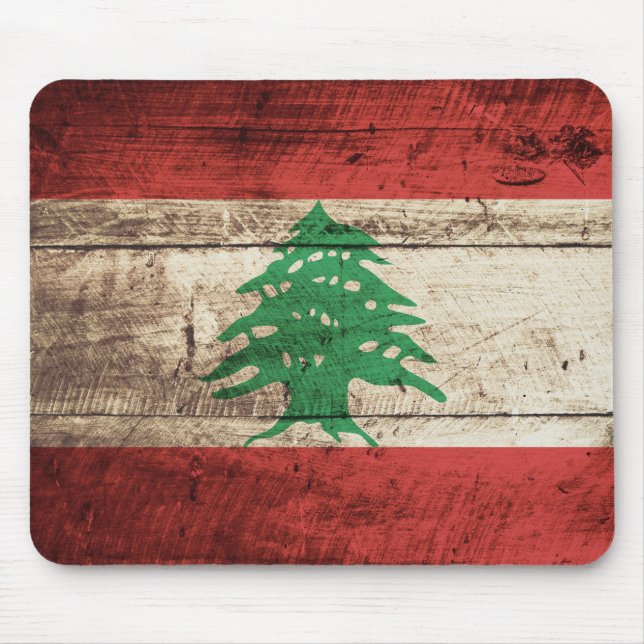 Lebanon Flag on Old Wood Grain Mouse Pad (Front)