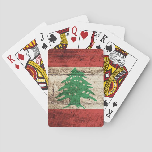 Lebanon Flag on Old Wood Grain Playing Cards (Back)
