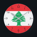 Lebanon Flag Round Clock<br><div class="desc">Patriotic flag of Lebanon.</div>
