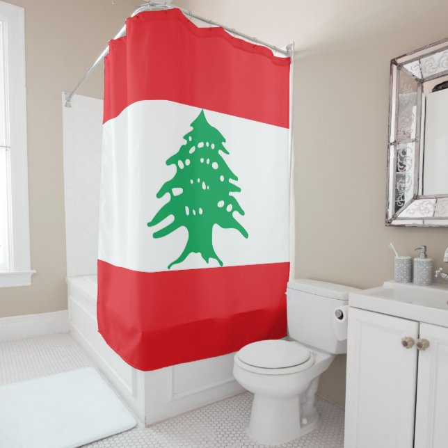 Lebanon flag shower curtain (In Situ)