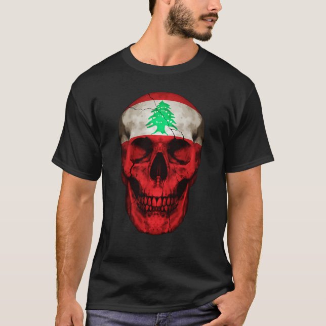 Lebanon Flag Skull Lebanese Roots Proud Patriotic T-Shirt (Front)