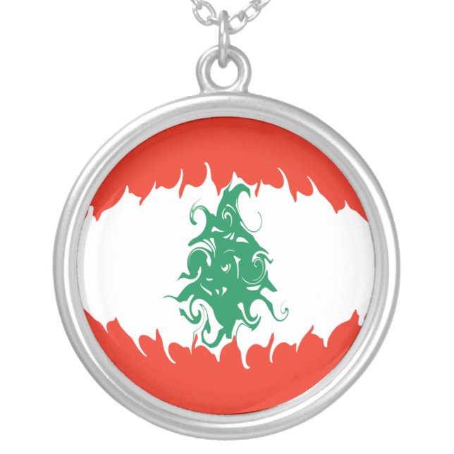Lebanon Gnarly Flag Silver Plated Necklace (Front)