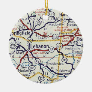 Lebanon Kentucky Vintage Map Ceramic Ornament