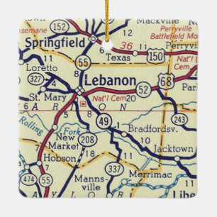 Lebanon KY Vintage Map Ceramic Ornament