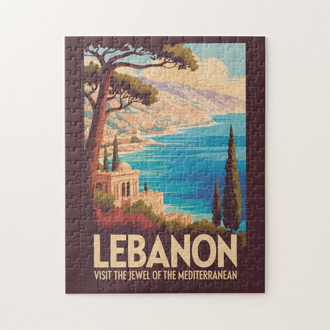 Lebanon Landscape Illustration Travel Art Vintage Jigsaw Puzzle (Vertical)