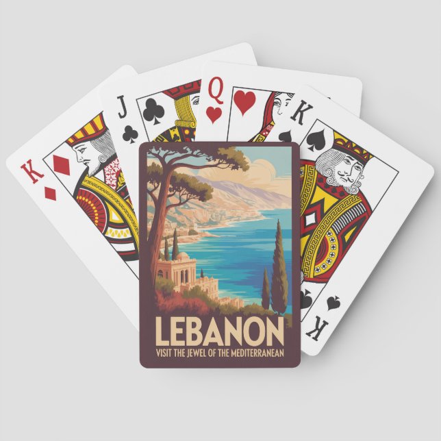Lebanon Landscape Illustration Travel Art Vintage Playing Cards (Back)