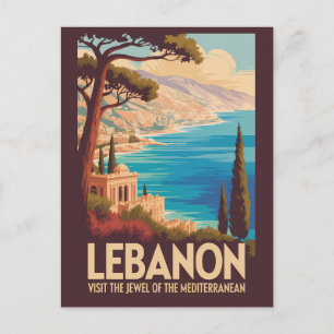 Lebanon Landscape Illustration Travel Art Vintage Postcard