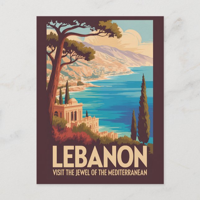 Lebanon Landscape Illustration Travel Art Vintage Postcard (Front)