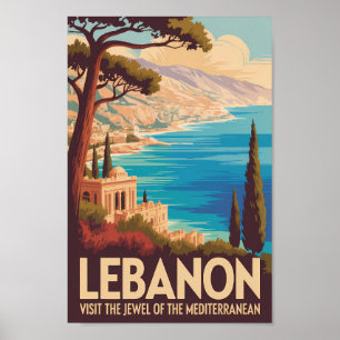 Lebanon Landscape Illustration Travel Art Vintage Poster