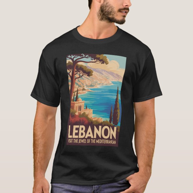 Lebanon Landscape Illustration Travel Art Vintage T-Shirt (Front)