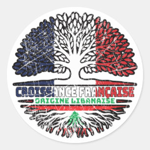 Lebanon Lebanese French France Tree Roots Flag Classic Round Sticker