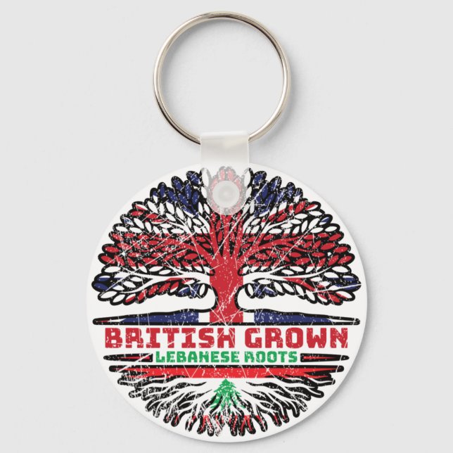 Lebanon Lebanese Uk United Kingdom British Tree Key Ring (Front)