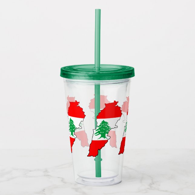 Lebanon Map with Flag Acrylic Tumbler (Front)