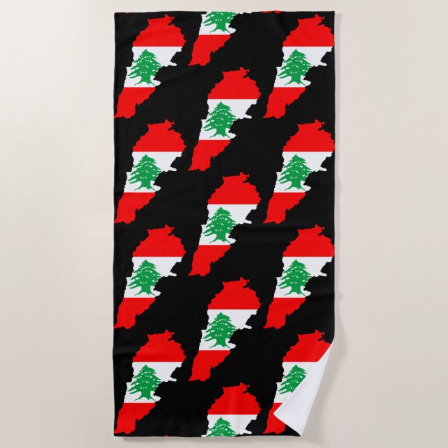 Lebanon Map with Flag Beach Towel (Front)
