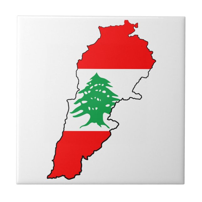 Lebanon Map with Flag Ceramic Tile (Front)