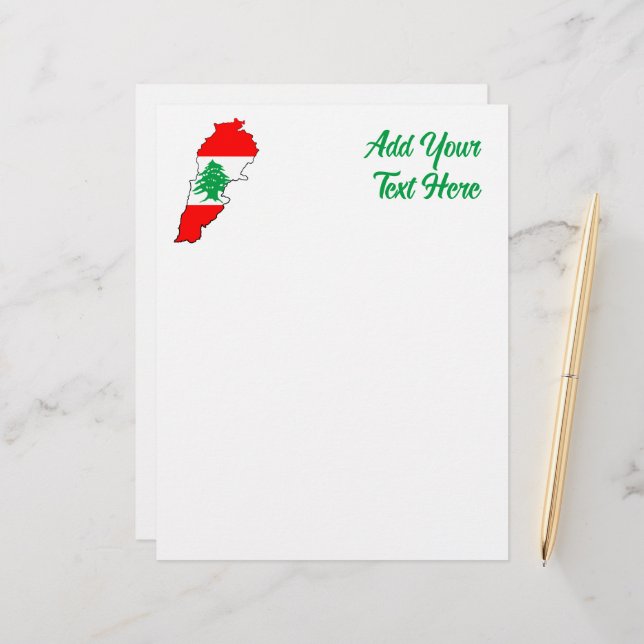 Lebanon Map with Flag Custom Letterhead (Front/Back In Situ)