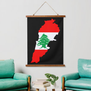 Lebanon Map with Flag Hanging Tapestry