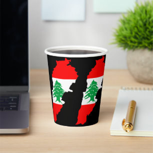 Lebanon Map with Flag Paper Cups