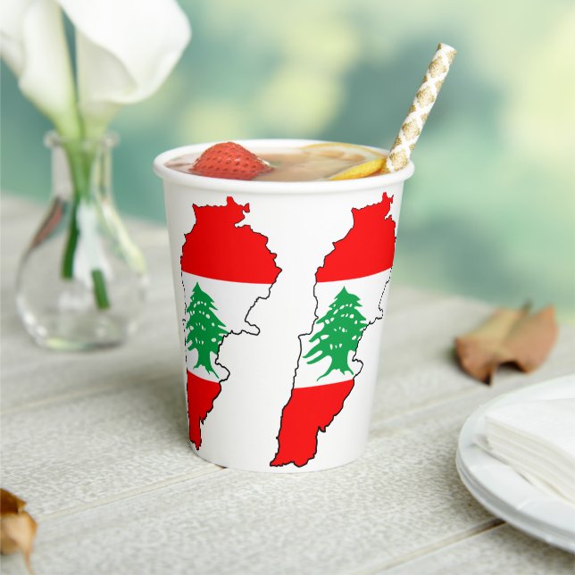 Lebanon Map with Flag Paper Cups (Insitu)